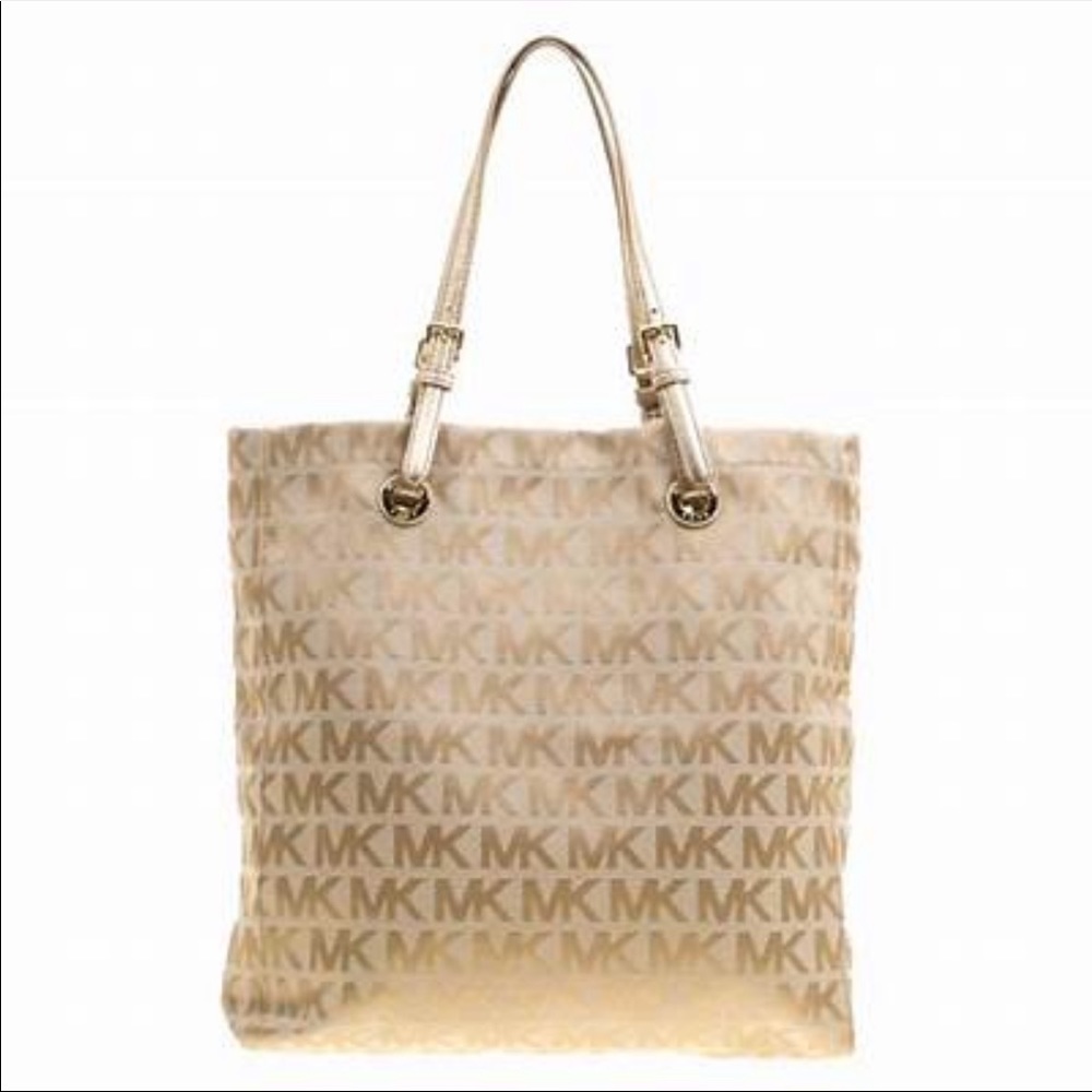Michael Kors Gold Canvas Bucket Tote Bag Purse